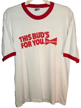 Vintage Budweiser This Bud's For You Ringer T Shirt XL Single Stitch Made USA Be